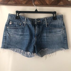 AG Bonnie Blue Jean Shorts with Distressed Hem, 28